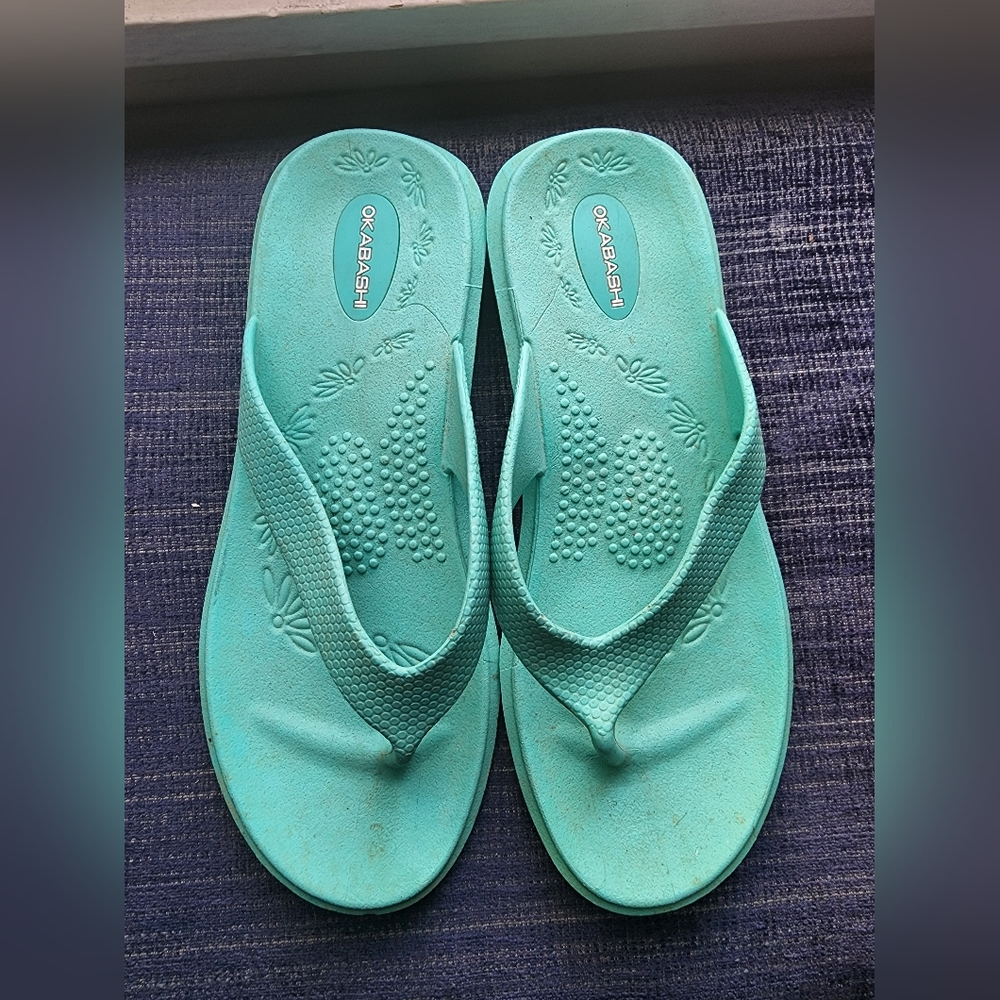 Okasbashi teal blue Maui Women's size medium Flip Flops